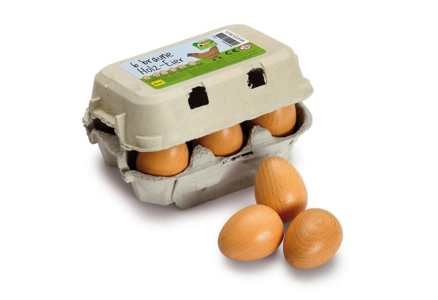 Erzi® Kaufladensortiment 6 Holz-Eier Braun