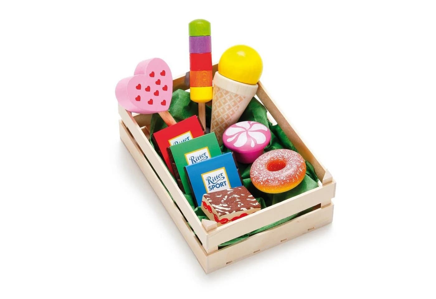 Erzi® Spiellebensmittel Sortiment Süßwaren aus Holz, 10-tlg. Set, Made in Germany