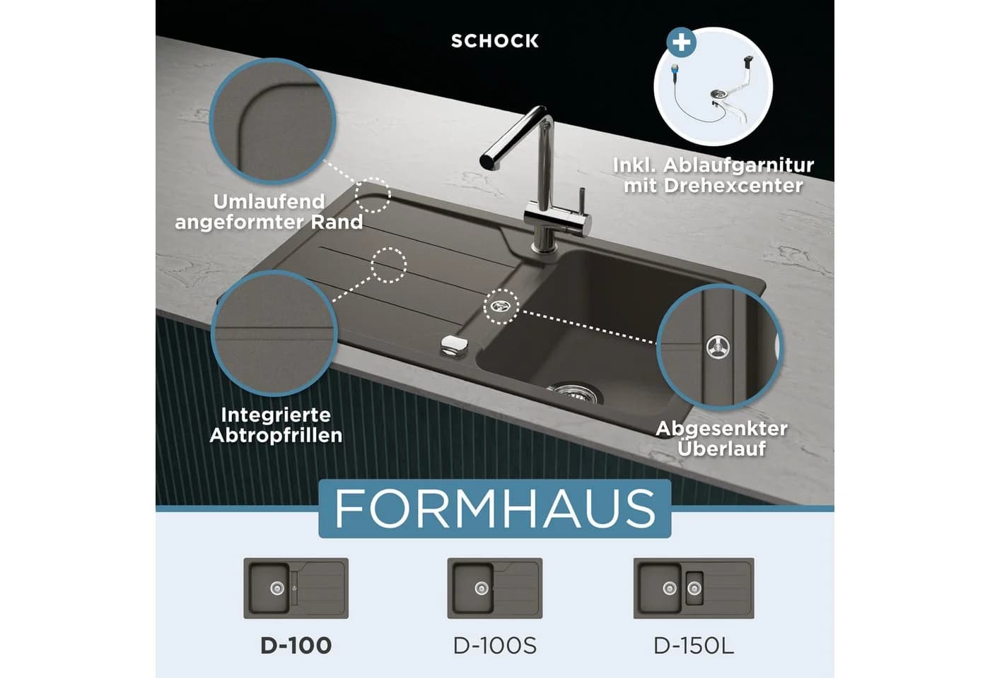Schock Granitspüle Formhaus Grau Domogranit
