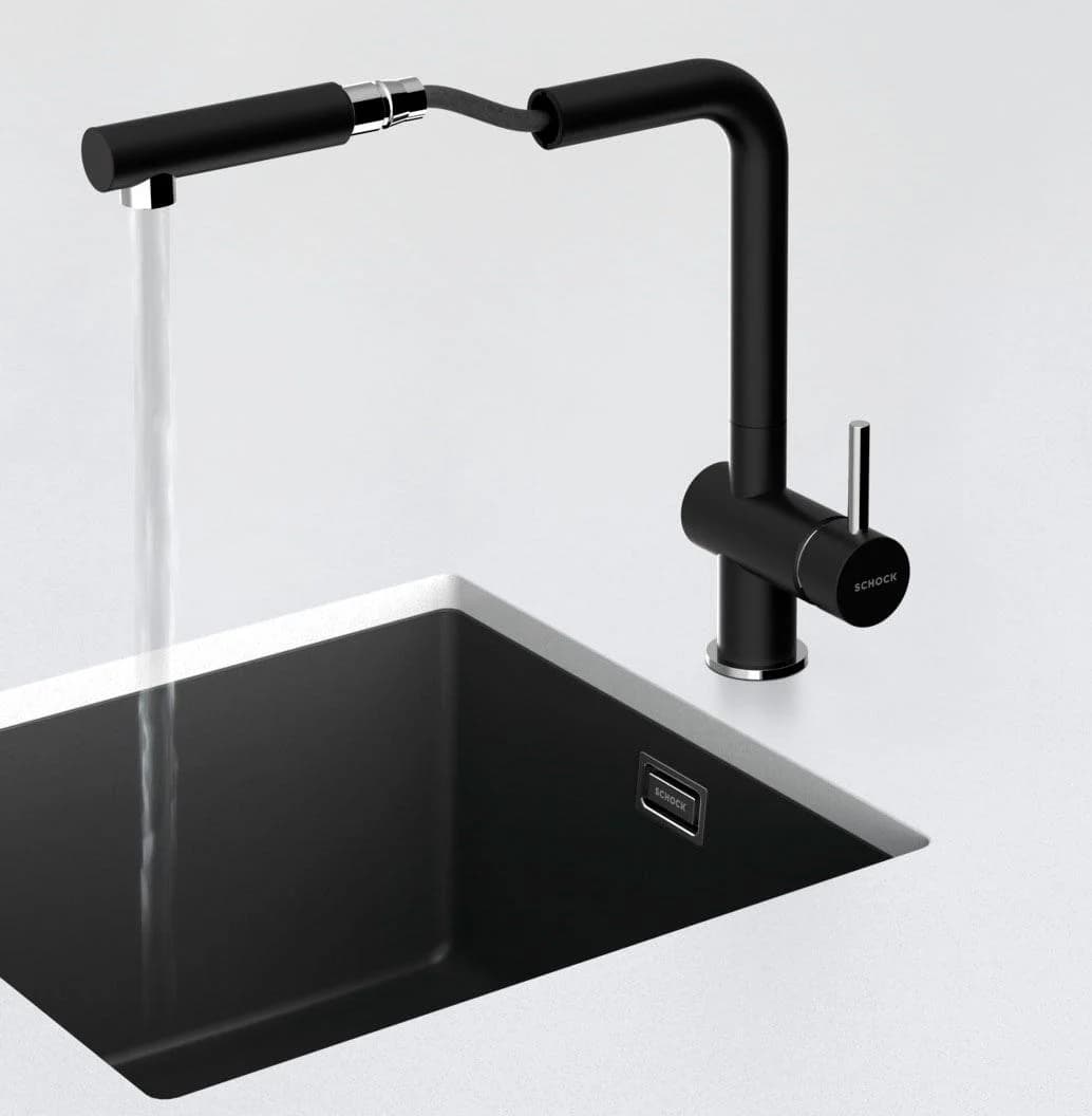 Schock Küchenarmatur Epos ausziehbar, Rückflussverhinderer, Wasserspar-Perlator, Schwenkber. 180°