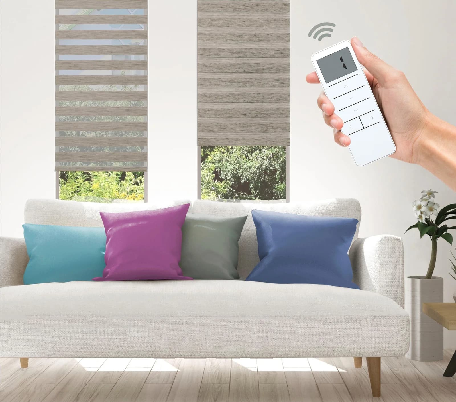 Elektrisches Rollo GOOD LIFE Klemmfix Braun Weiß Smart Home