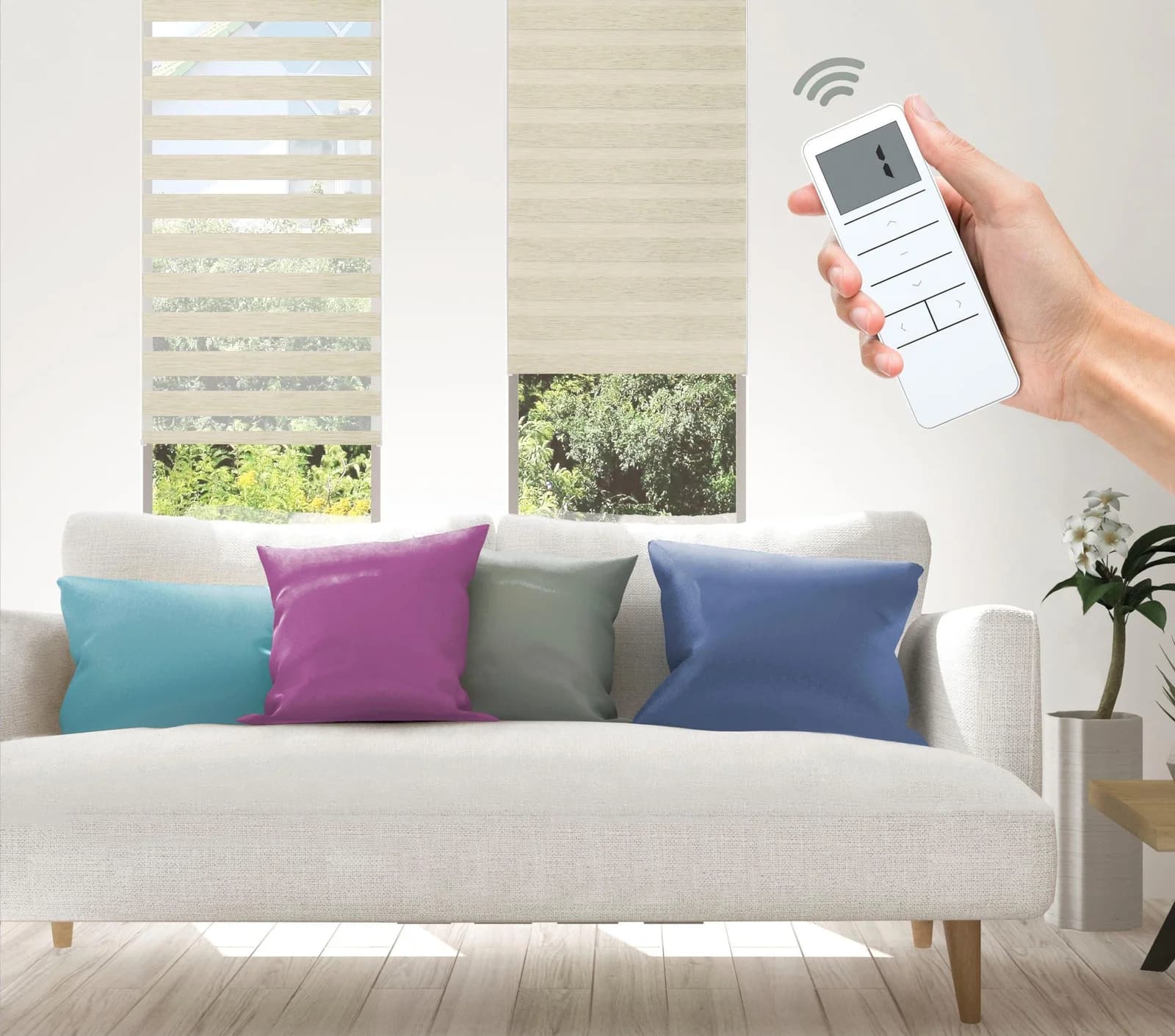 Elektrisches Rollo GOOD LIFE Wood Smart Home weiß beige mit Fernbedienung