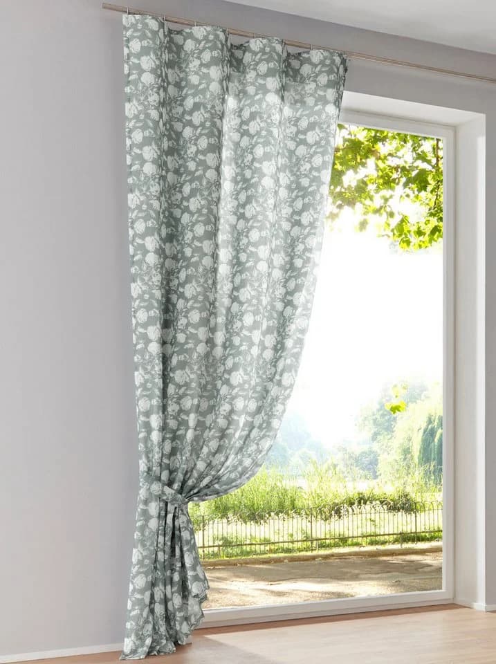 HEINE HOME Gardine salbei-weiß mit Rosen-Dessin