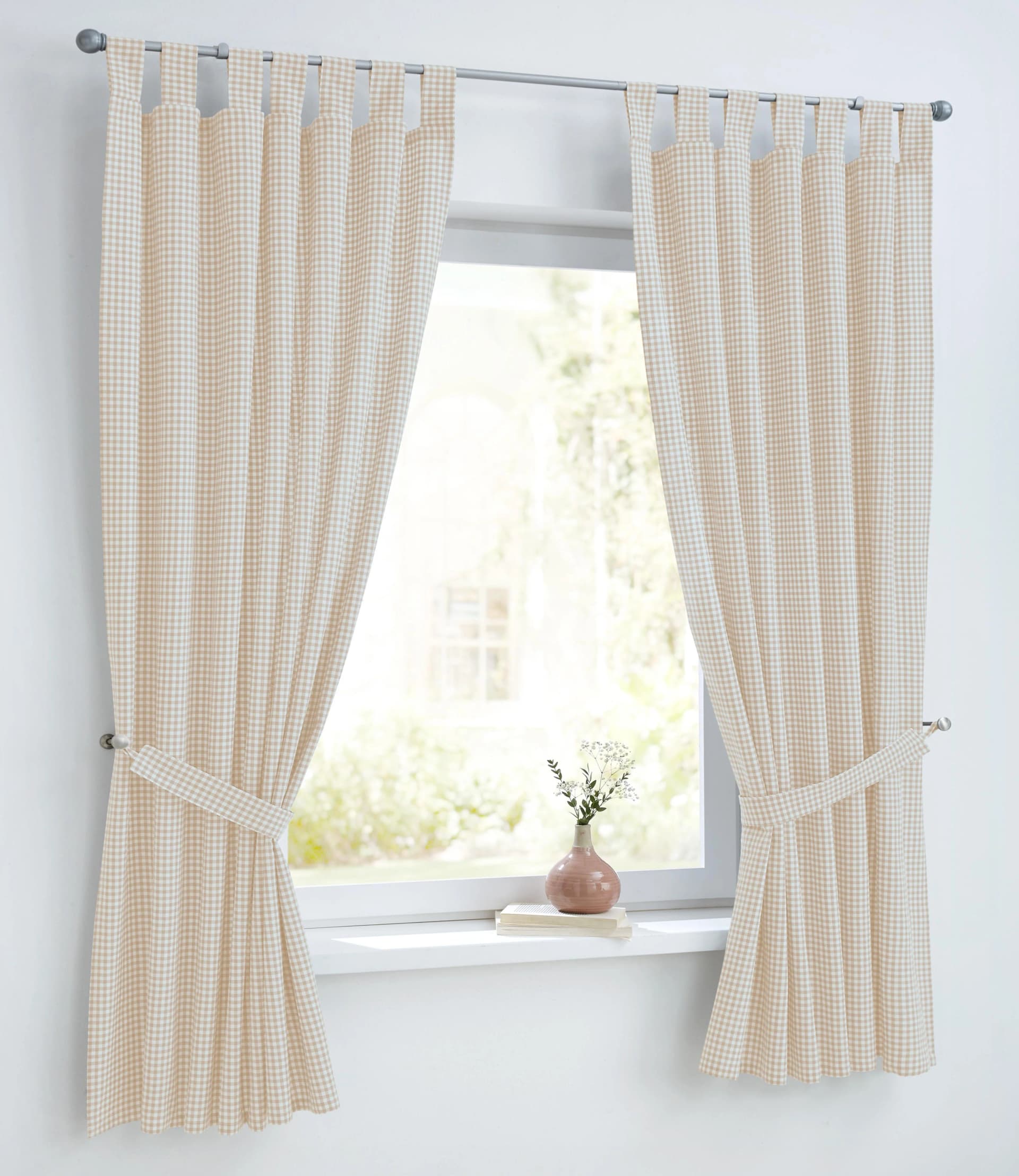 KUTTI Cottage Vorhang Beige Weiß Kariert Baumwolle