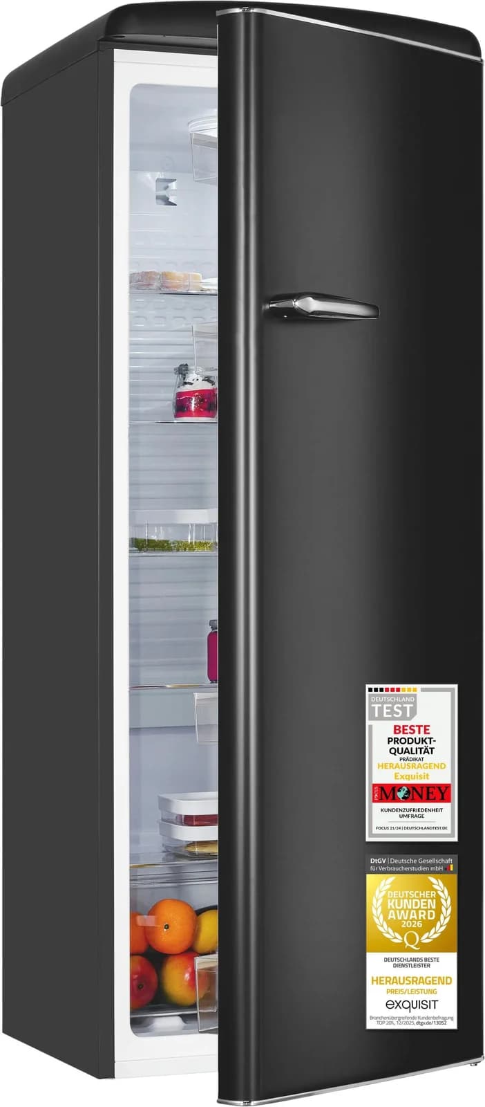 EXQUISIT Kühlschrank RKS325-V-H-160C Retro Design Schwarz