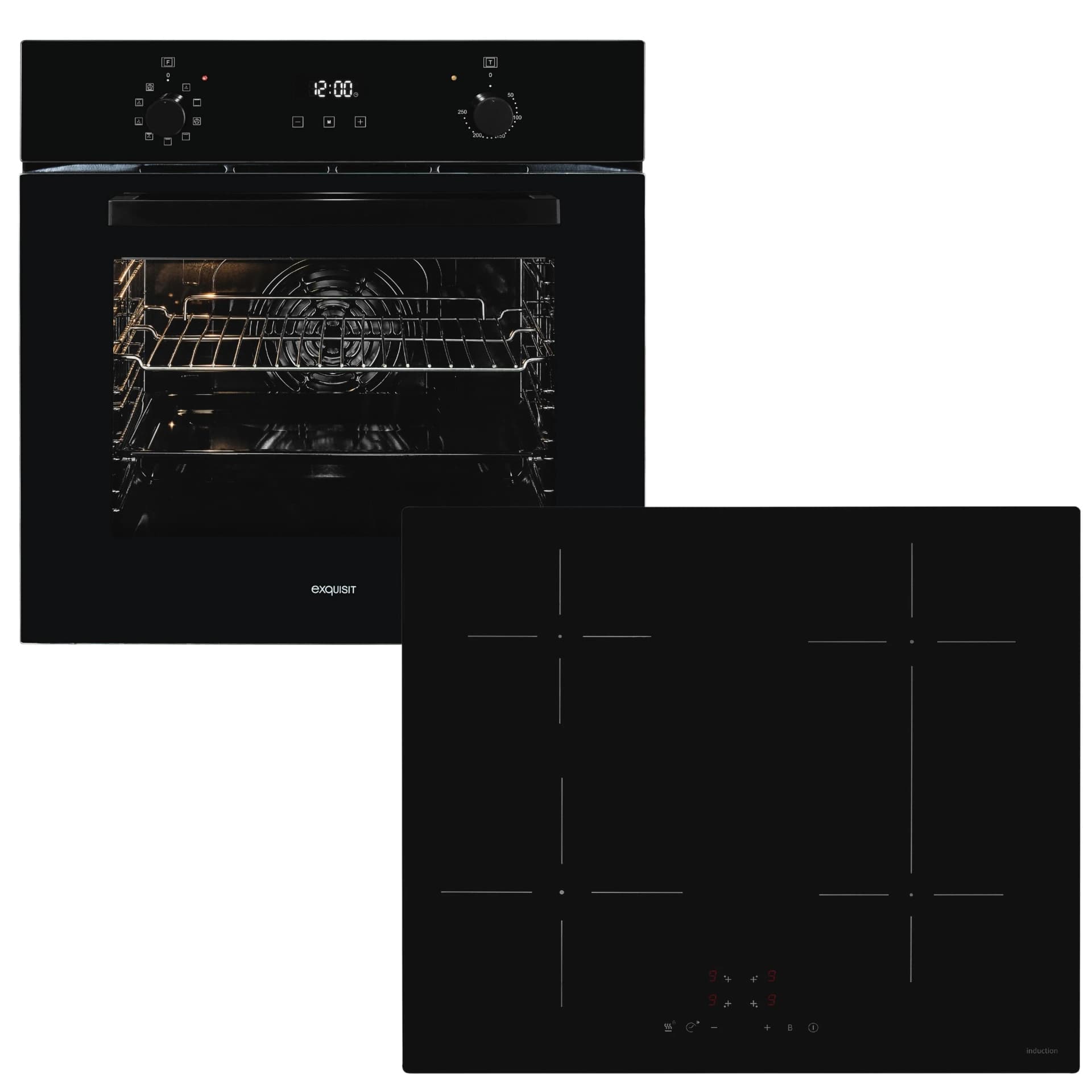 Backofen-Set Schwarz, Rahmenlos, 60x59x55 cm