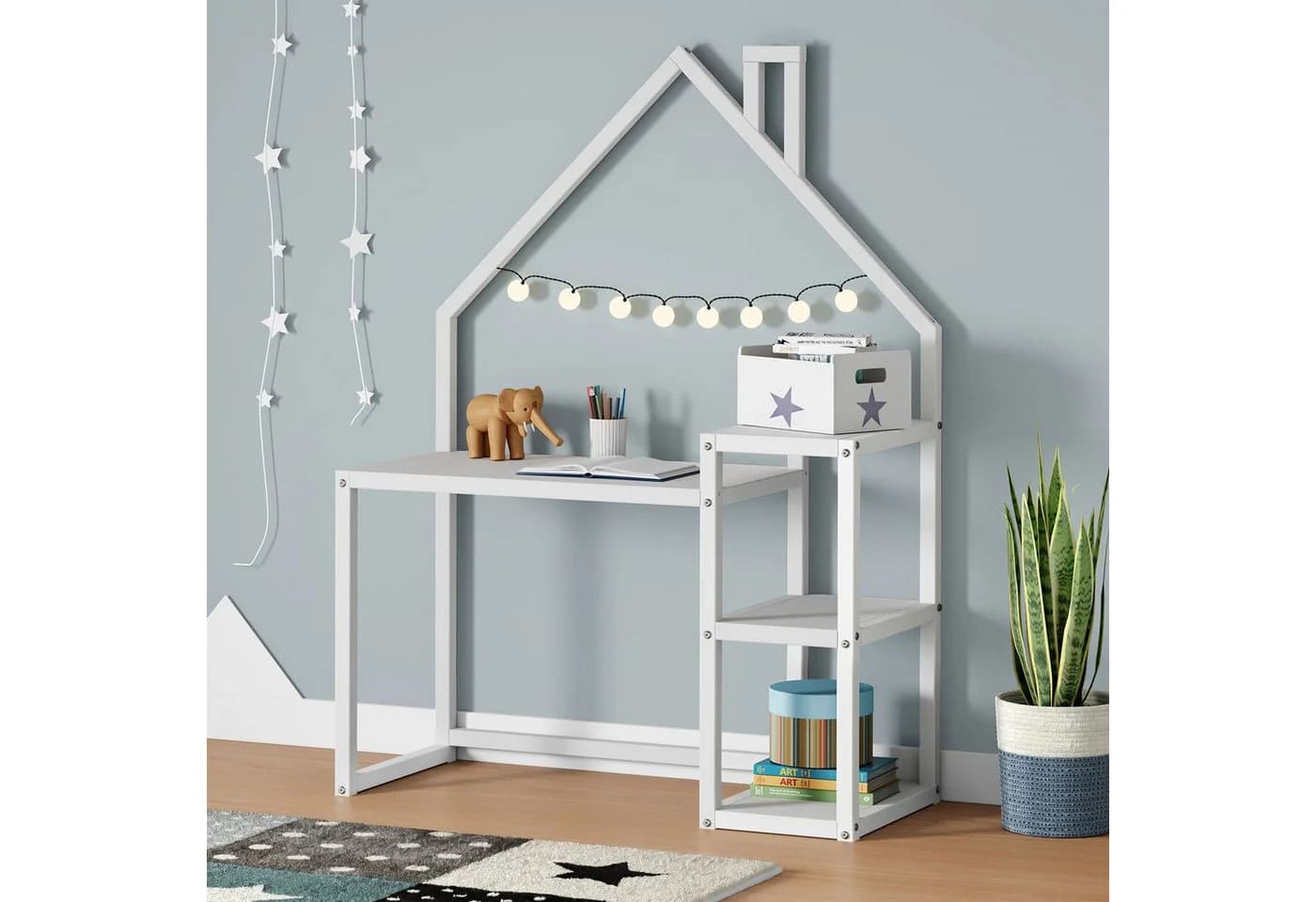IDIMEX Kinderschreibtisch NIVIA Weiß Kiefer Massiv Hausdesign