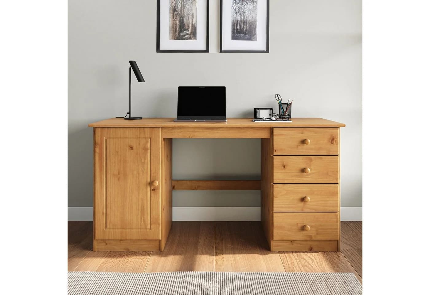 IDIMEX MANAGER Schreibtisch Massivholz Eiche Finish mit 4 Schubladen