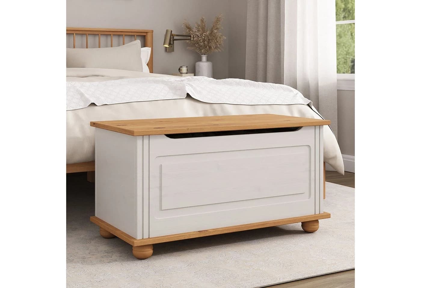 IDIMEX Sitztruhe BRISTOL Truhenbank Weiß/Braun Massivholz Landhausstil