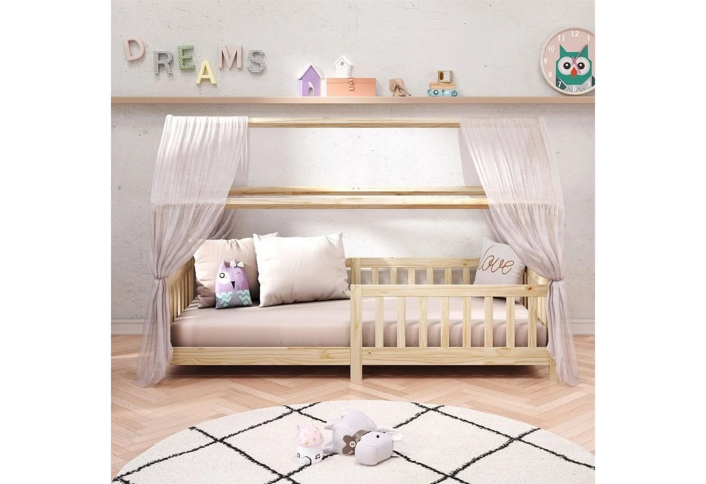 IDIMEX Kinderbett NINA Hausbett Montessori Kiefer Natur Tipi
