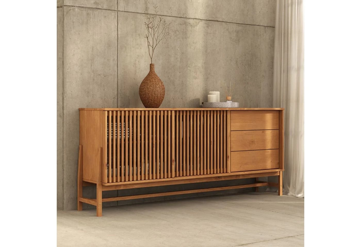 Idimex Sideboard ADAMO Kommode 175 cm Massivholz Eiche Finish