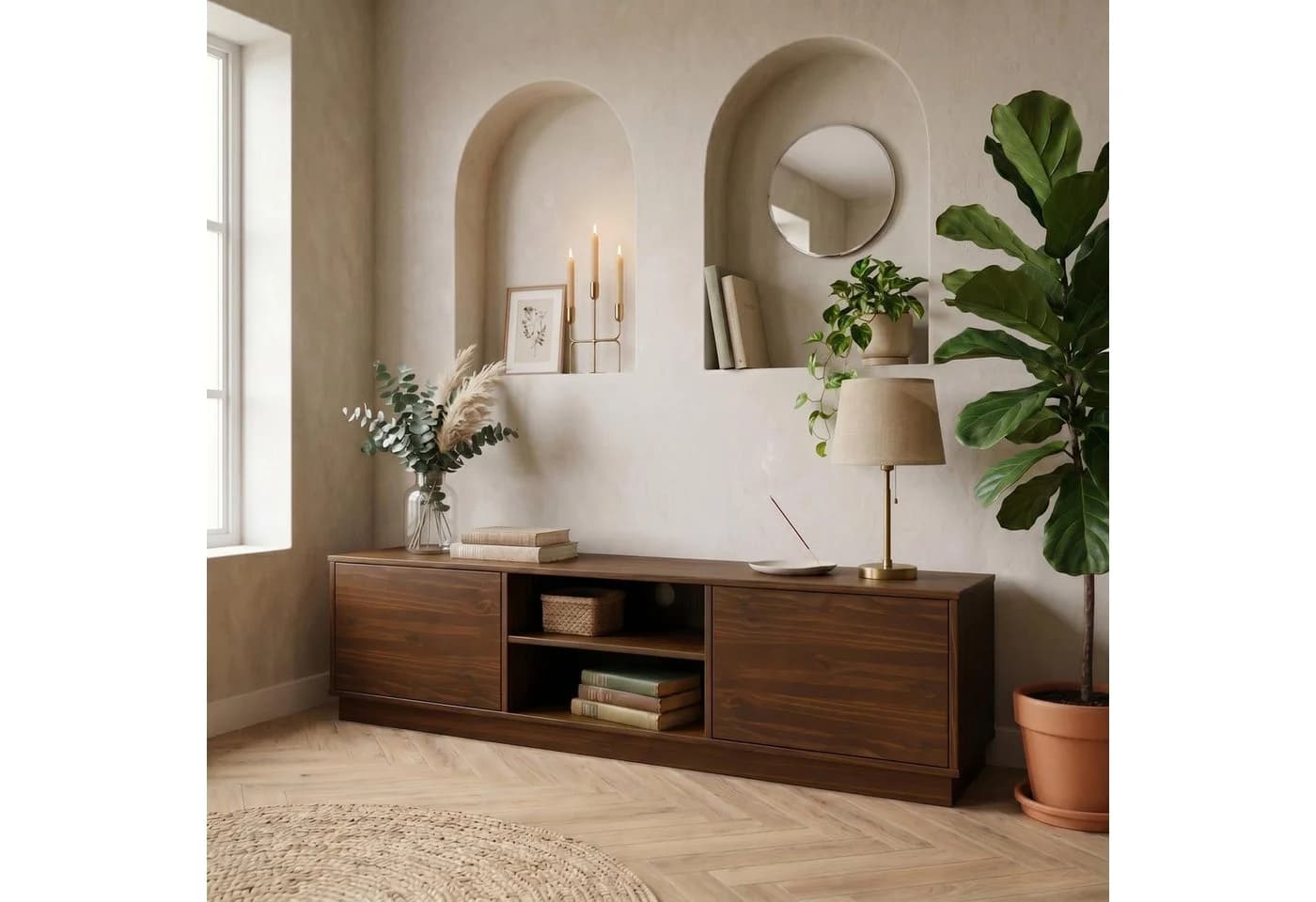 IDIMEX Lowboard MAITE Massivholz Nussbaum Finish 170 cm