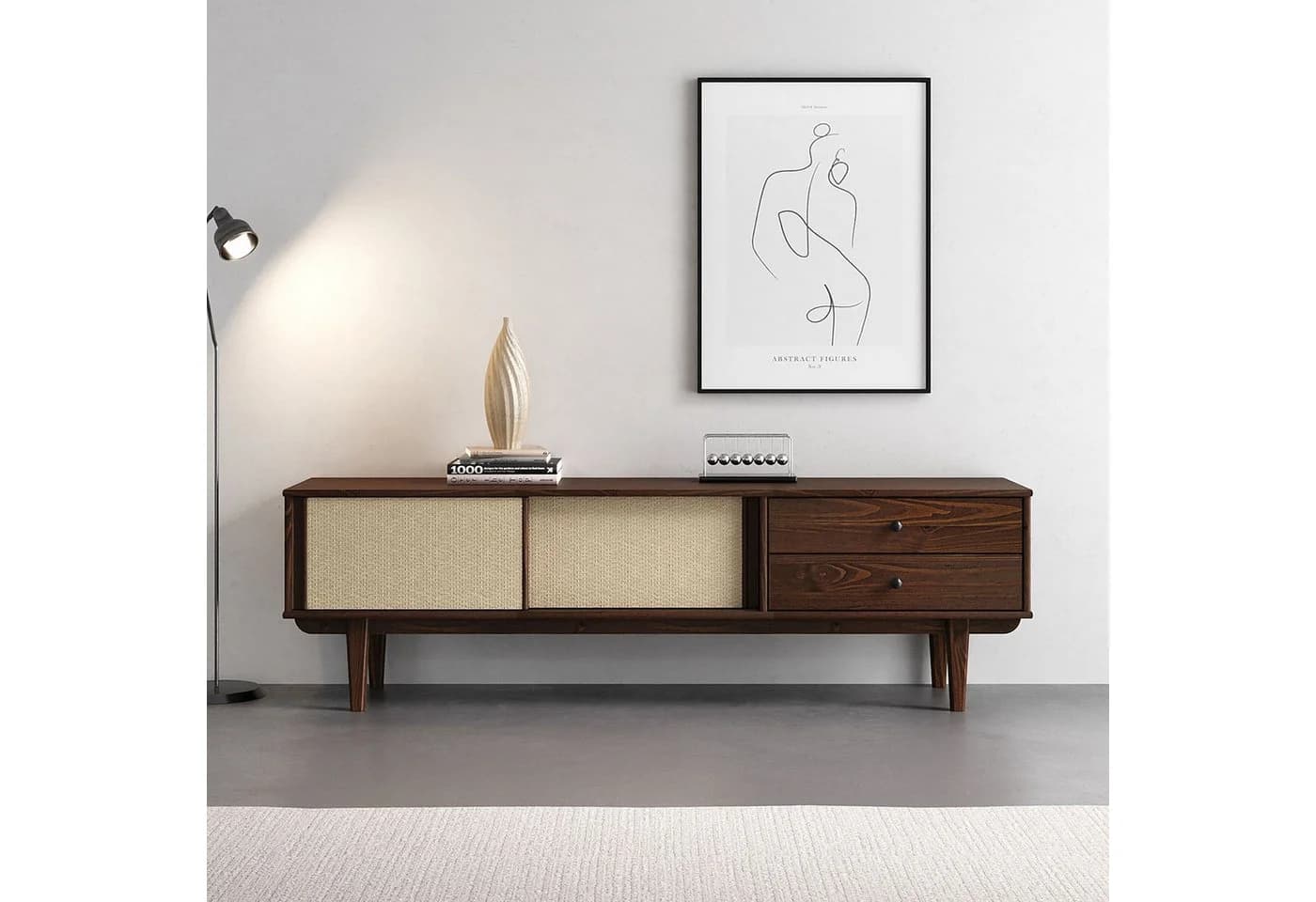 IDIMEX Lowboard SIMNOA TV-Board 75" Nussbaum Massivholz Mid-Century