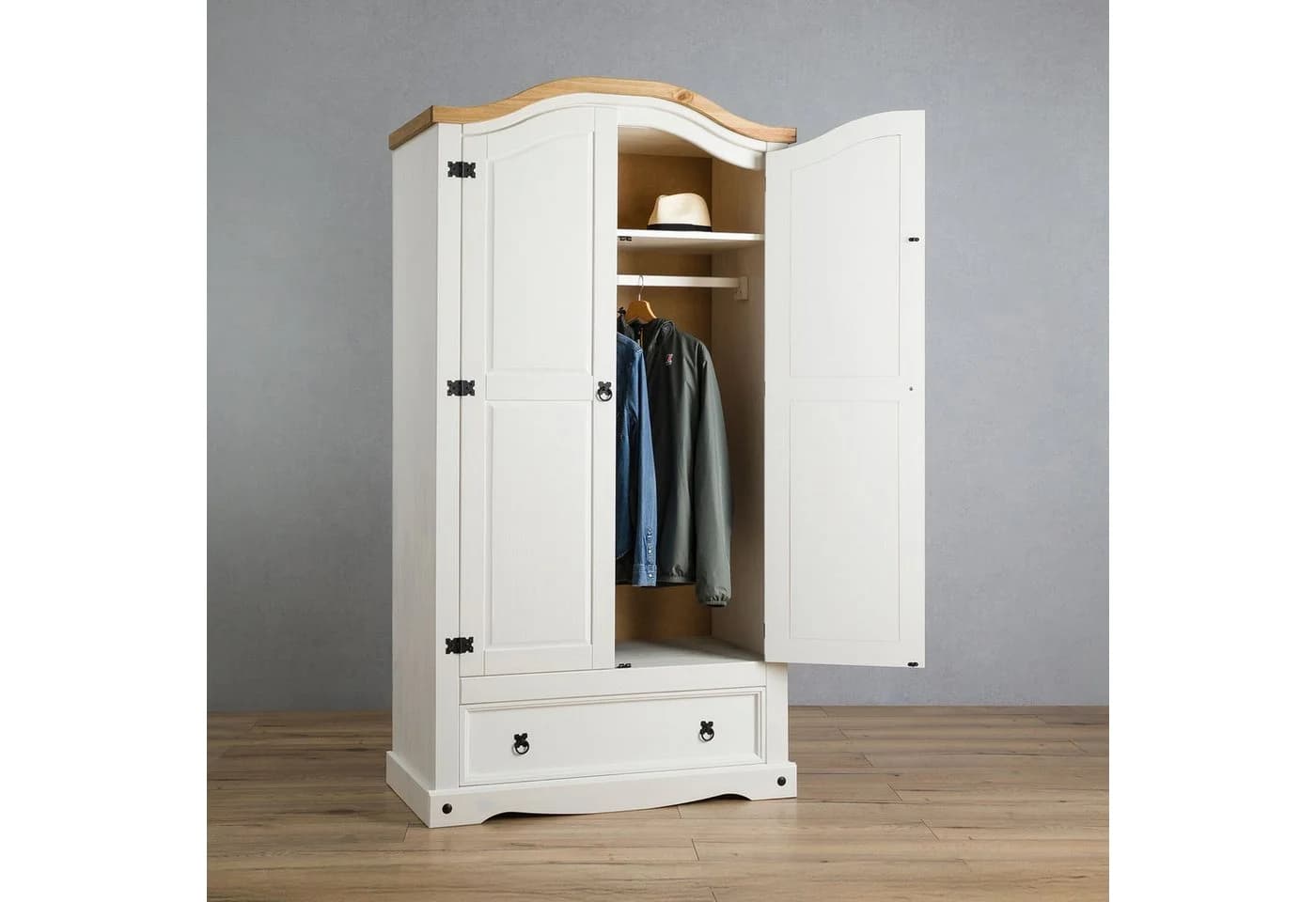 IDIMEX Kleiderschrank CAMPO Kiefer Massivholz weiß/natur