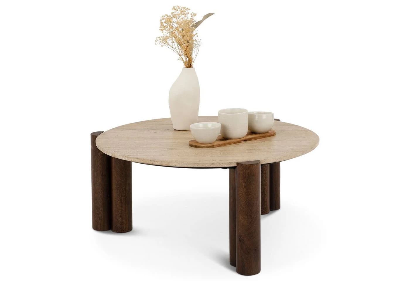 IDIMEX Couchtisch TAPTI 80 cm Travertin Mangoholz Braun/Beige