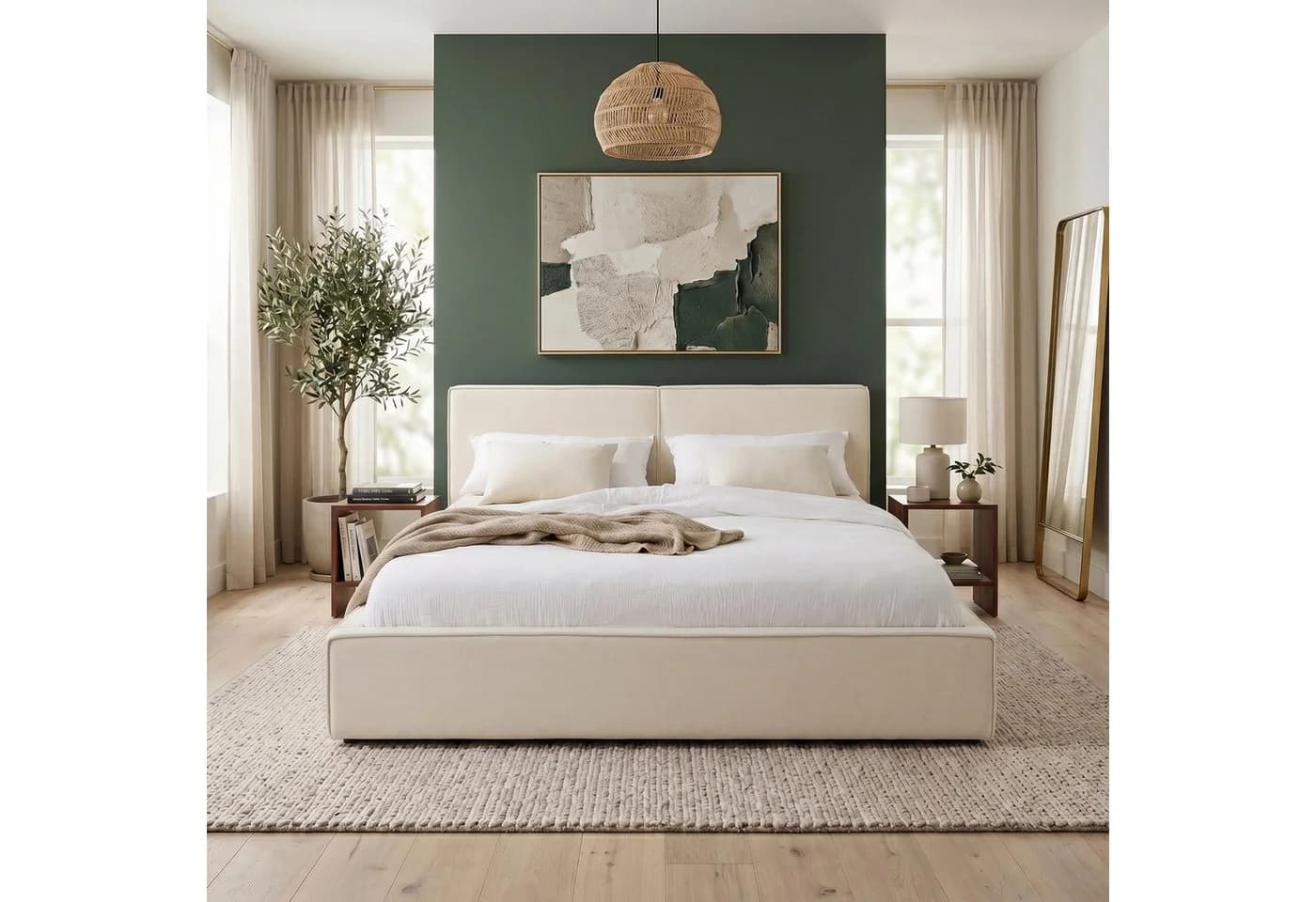 IDIMEX Polsterbett CALM Doppelbett 180x200 cm Cremeweiß