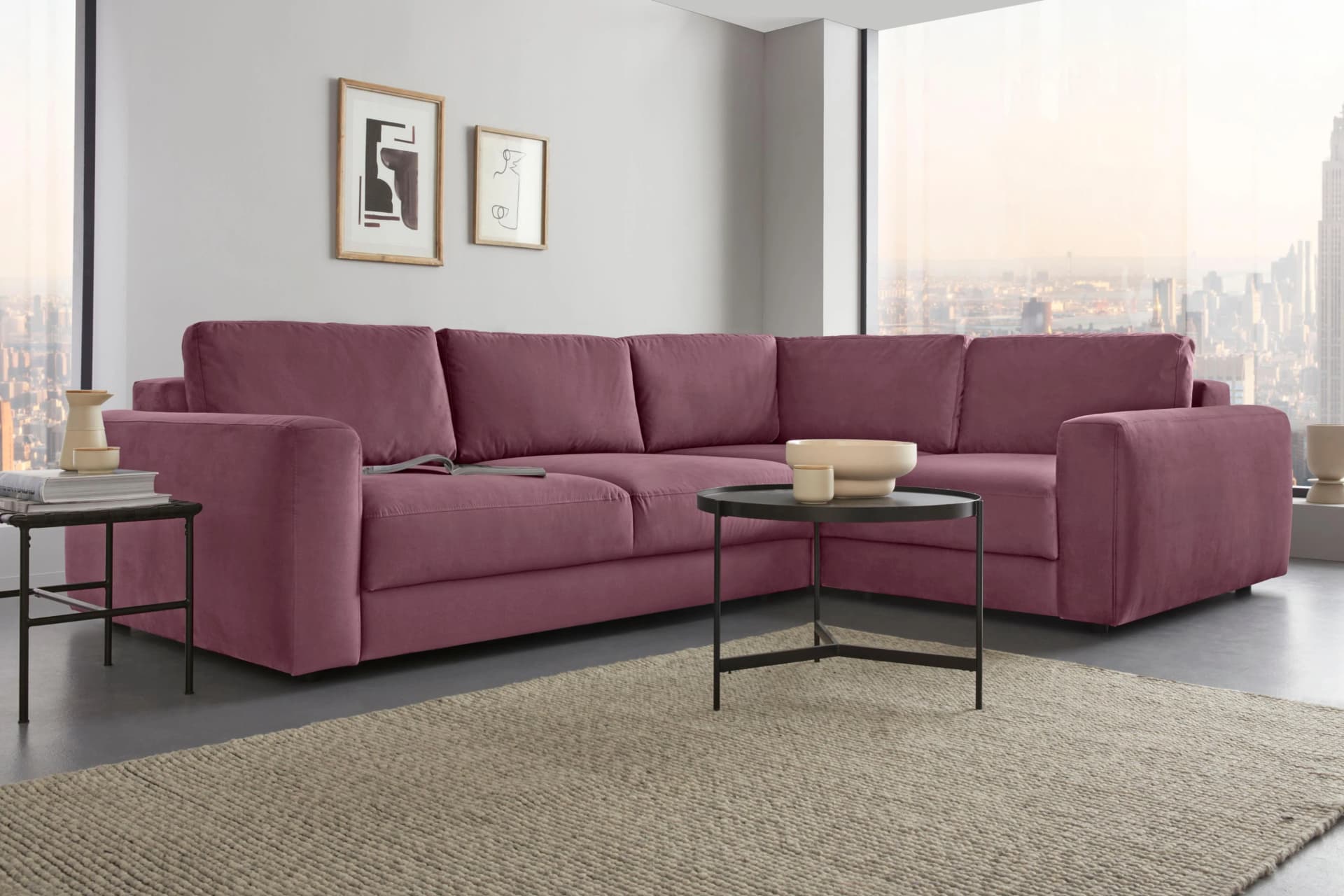 HOME AFFAIRE Bloomfield Ecksofa L-Form Altrosa Samt