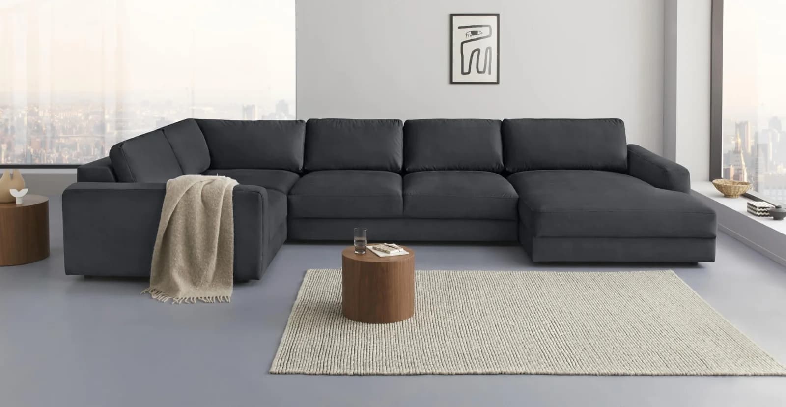 Wohnlandschaft PLACES OF STYLE Bloomfield Mega Polsterprogramm 405 cm U-Form Anthrazit
