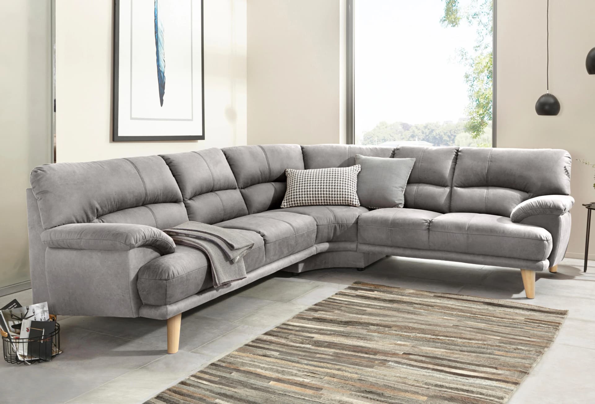 Trendmanufaktur Polsterecke Cecilia L-Form Silber Microfaser