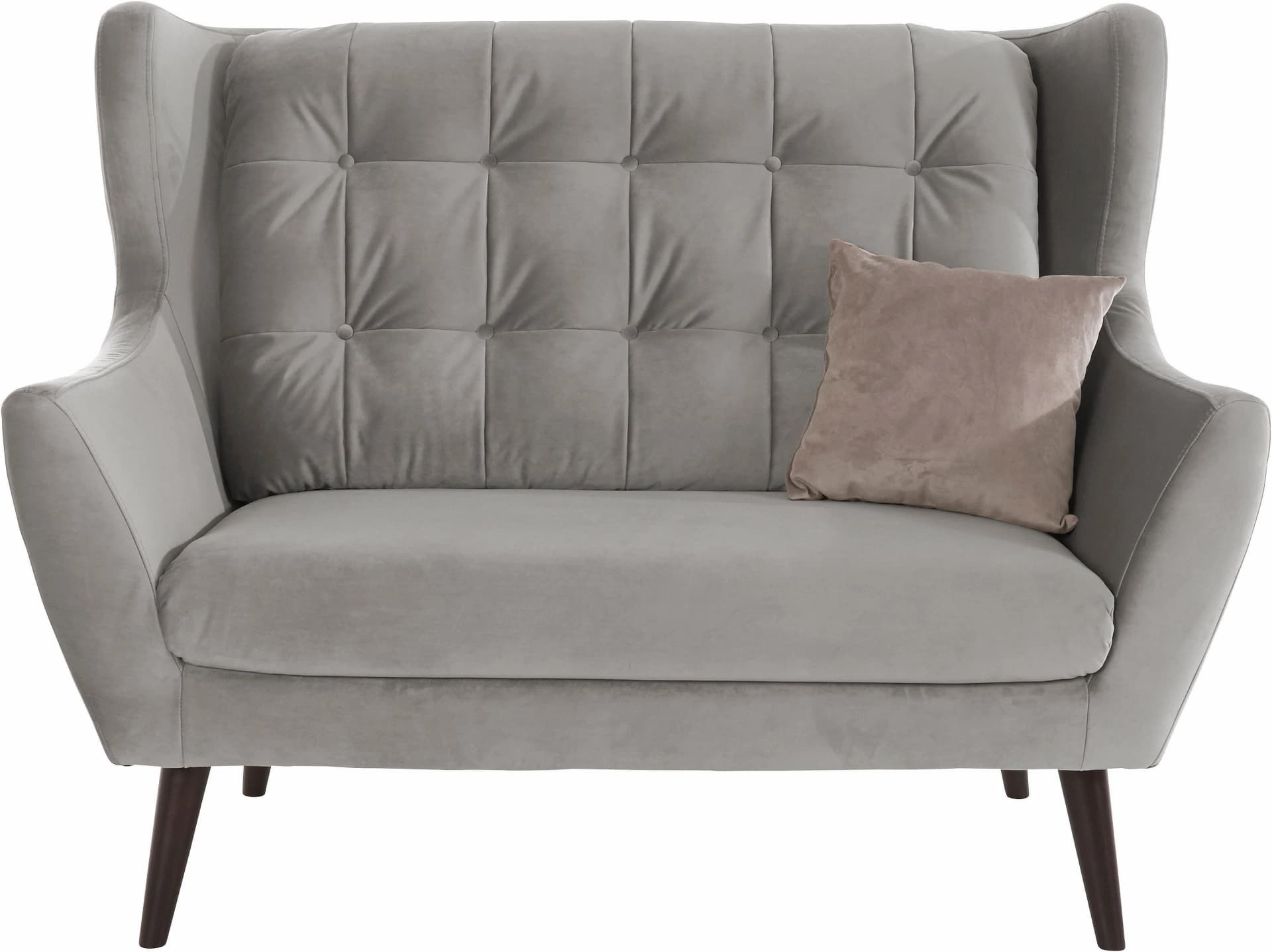 Home Affaire Hemmink 2-Sitzer Sofa Grau Samtvelours mit Knopfheftung