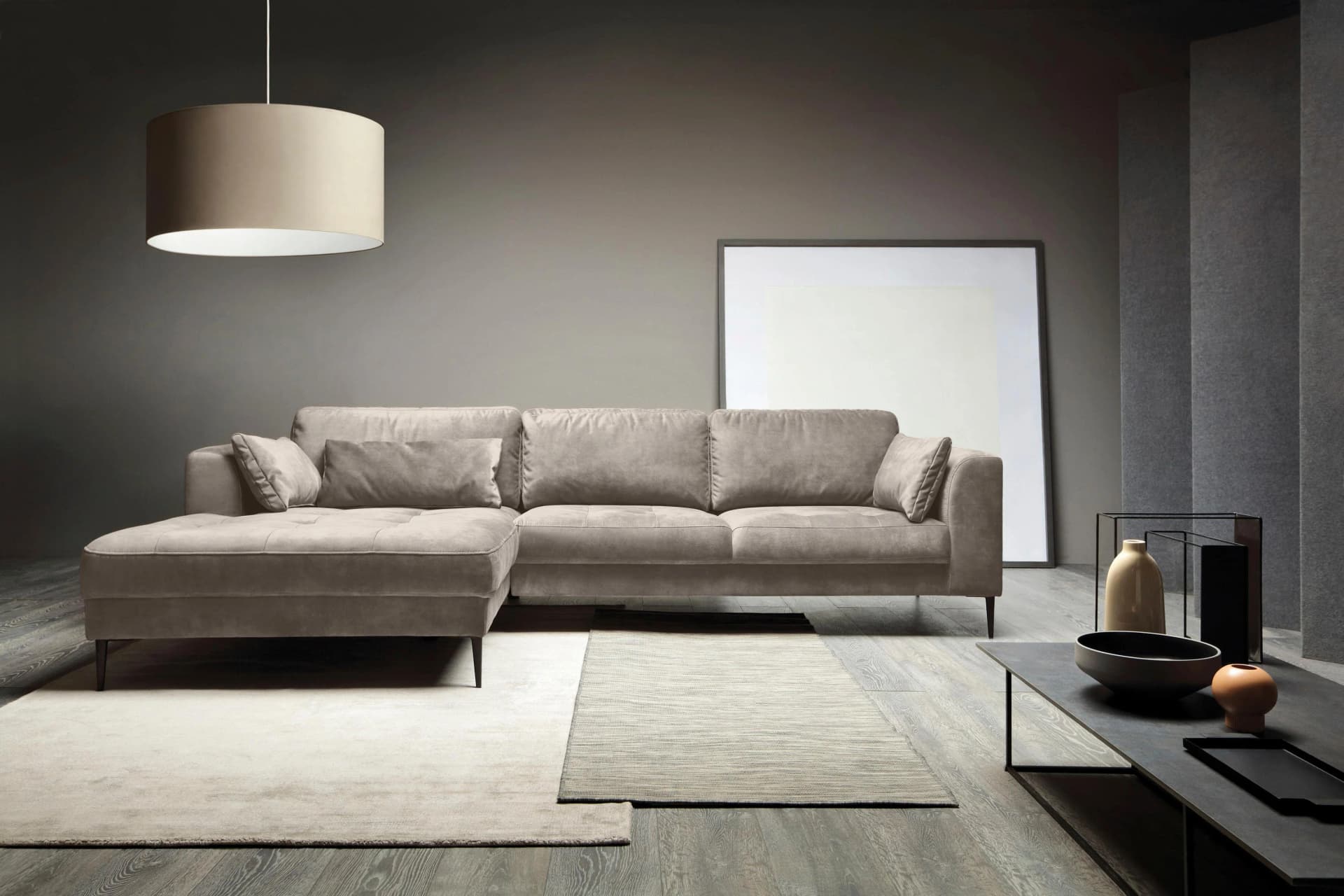 Trendmanufaktur Ecksofa Luzi Grau Cloud Gray mit Schlaffunktion