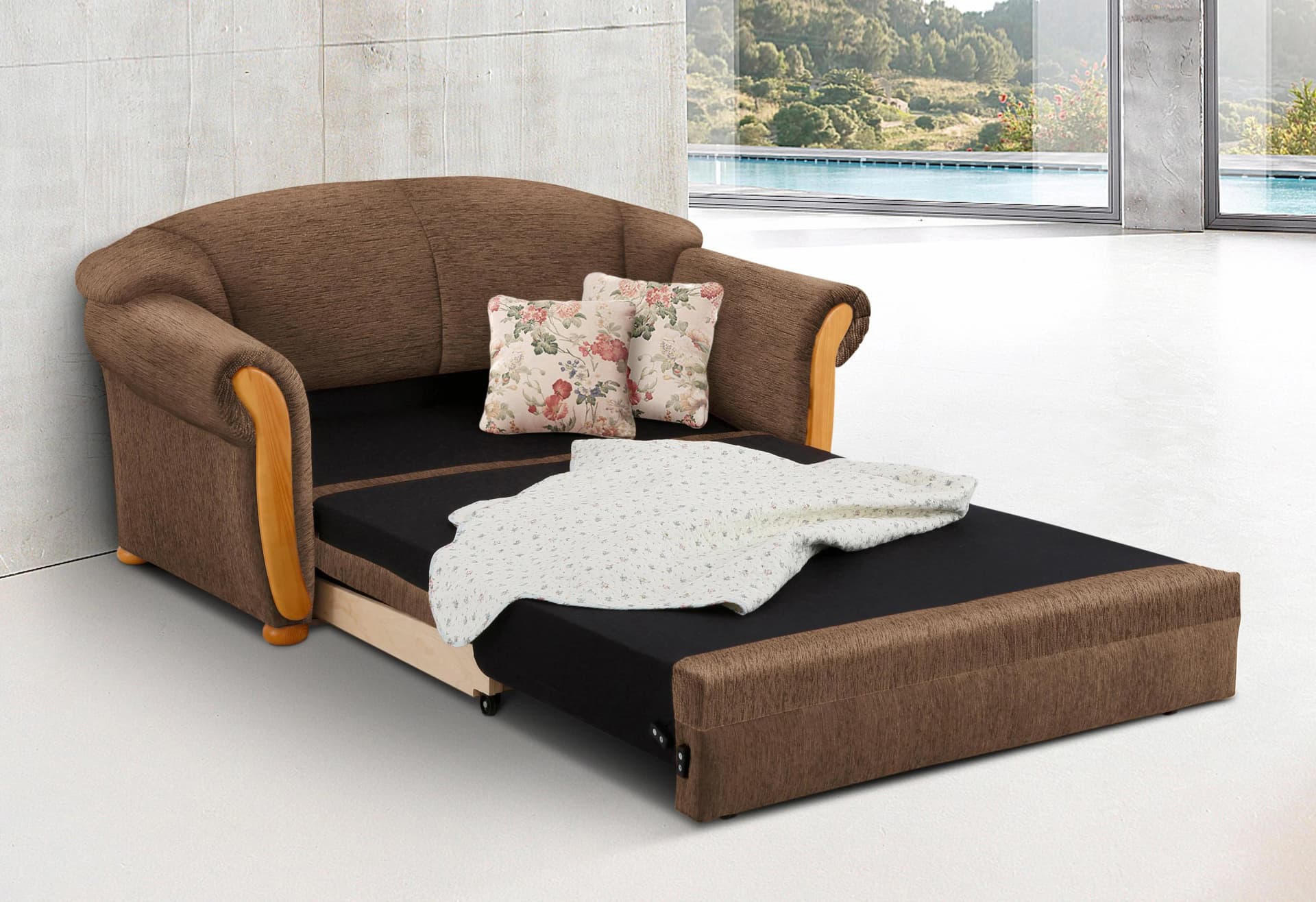 Home Affaire Milano Schlafsofa 2-Sitzer Braun Landhaus-Stil