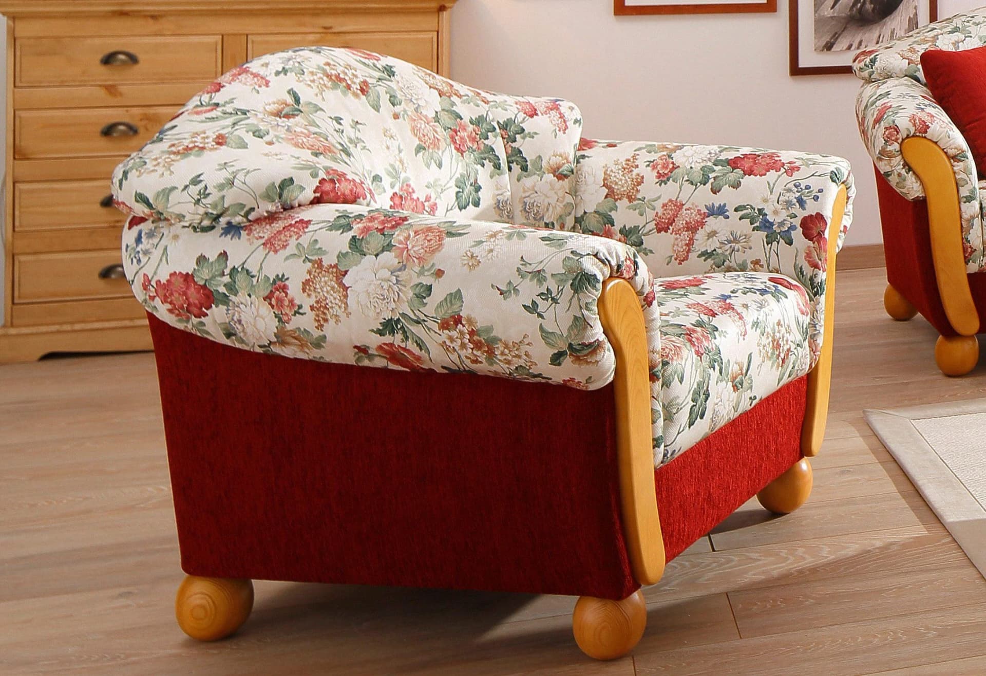 HOME AFFAIRE Sessel Milano Landhaus-Stil Chenille rot mit Zierkissen
