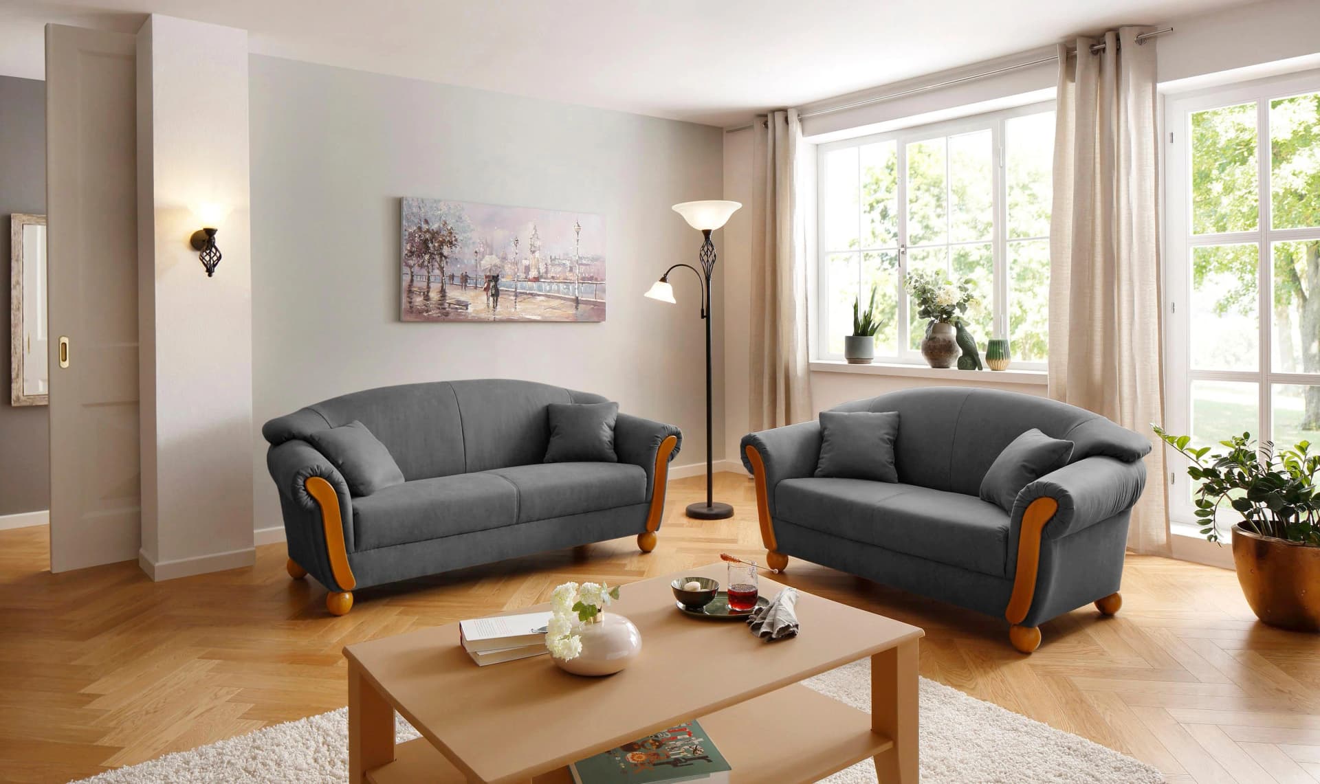 HOME AFFAIRE Milano Vintage 2-Sitzer Sofa Grau Lederoptik