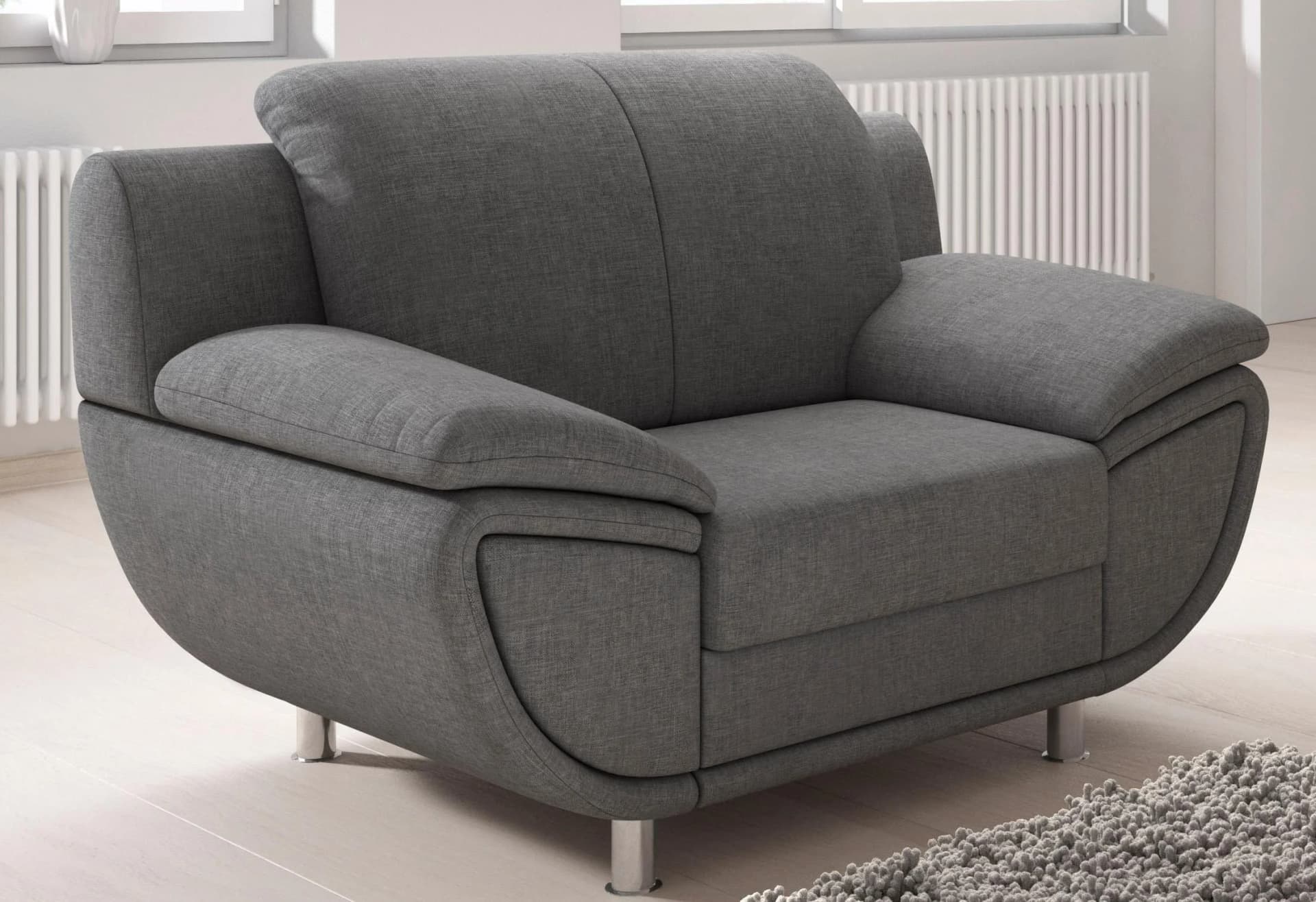 TRENDMANUFAKTUR Rondo II Loungesessel Grau mit breiten Armlehnen