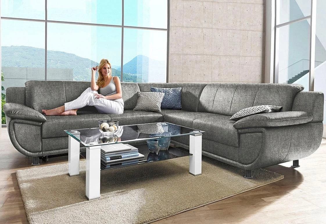 TRENDMANUFAKTUR Ecksofa Rondo Beige/Braun mit Schlaffunktion