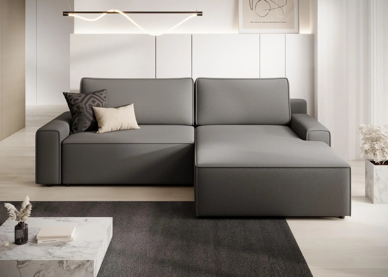 TRENDMANUFAKTUR Challenge Ecksofa Grau mit Schlaffunktion und Bettkasten