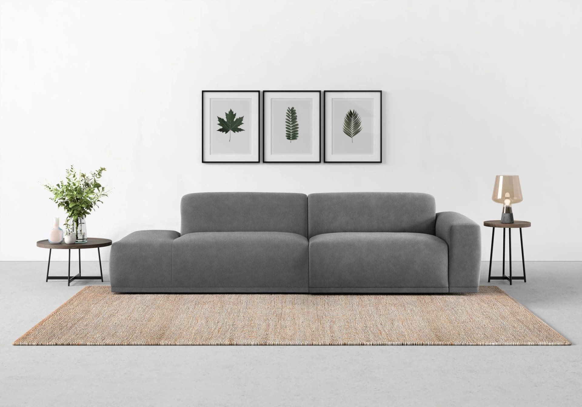 Trendmanufaktur Braga Big-Sofa Grau mit Recamiere und Fester Polsterung