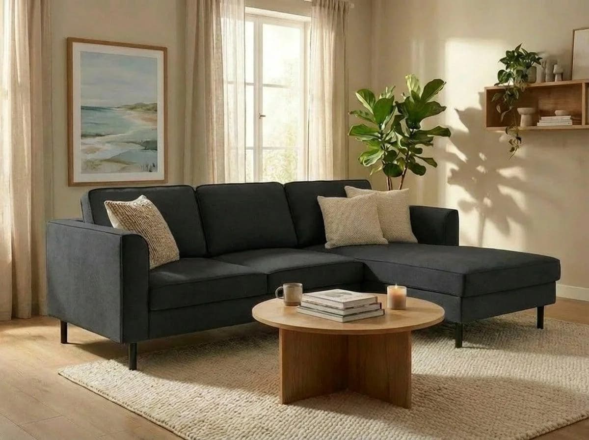 Ecksofa im Landhausstil, Anthrazit und Schwarz