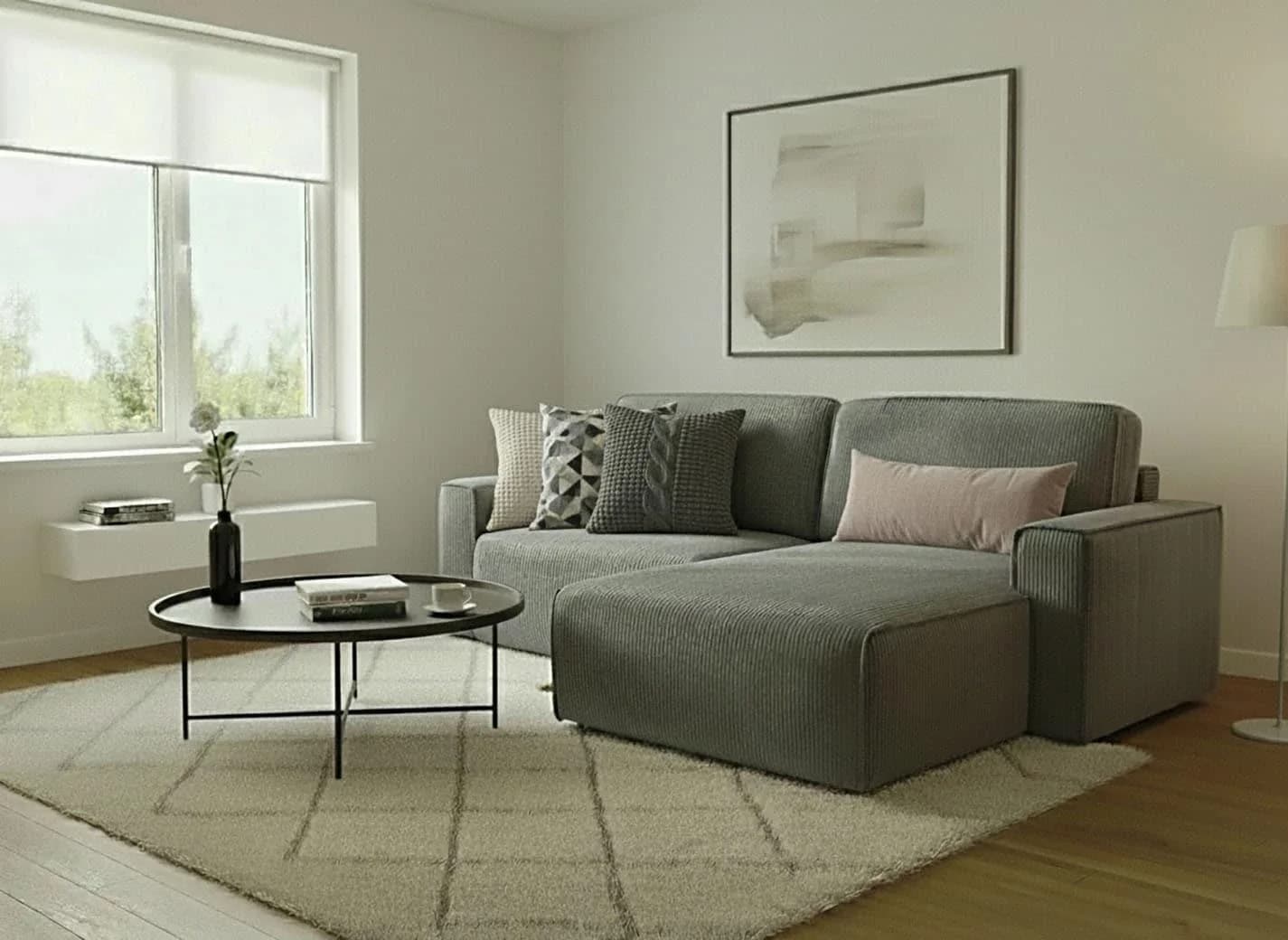 Ecksofa im Landhausstil in Blau und Betongrau