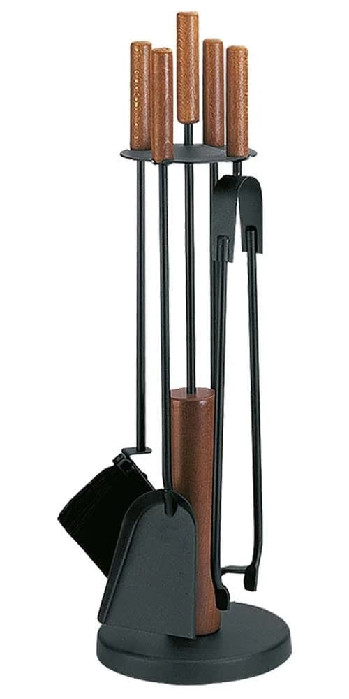 FIREFIX Kaminbesteck 5-teilig Schwarz Stahl Holzgriffe