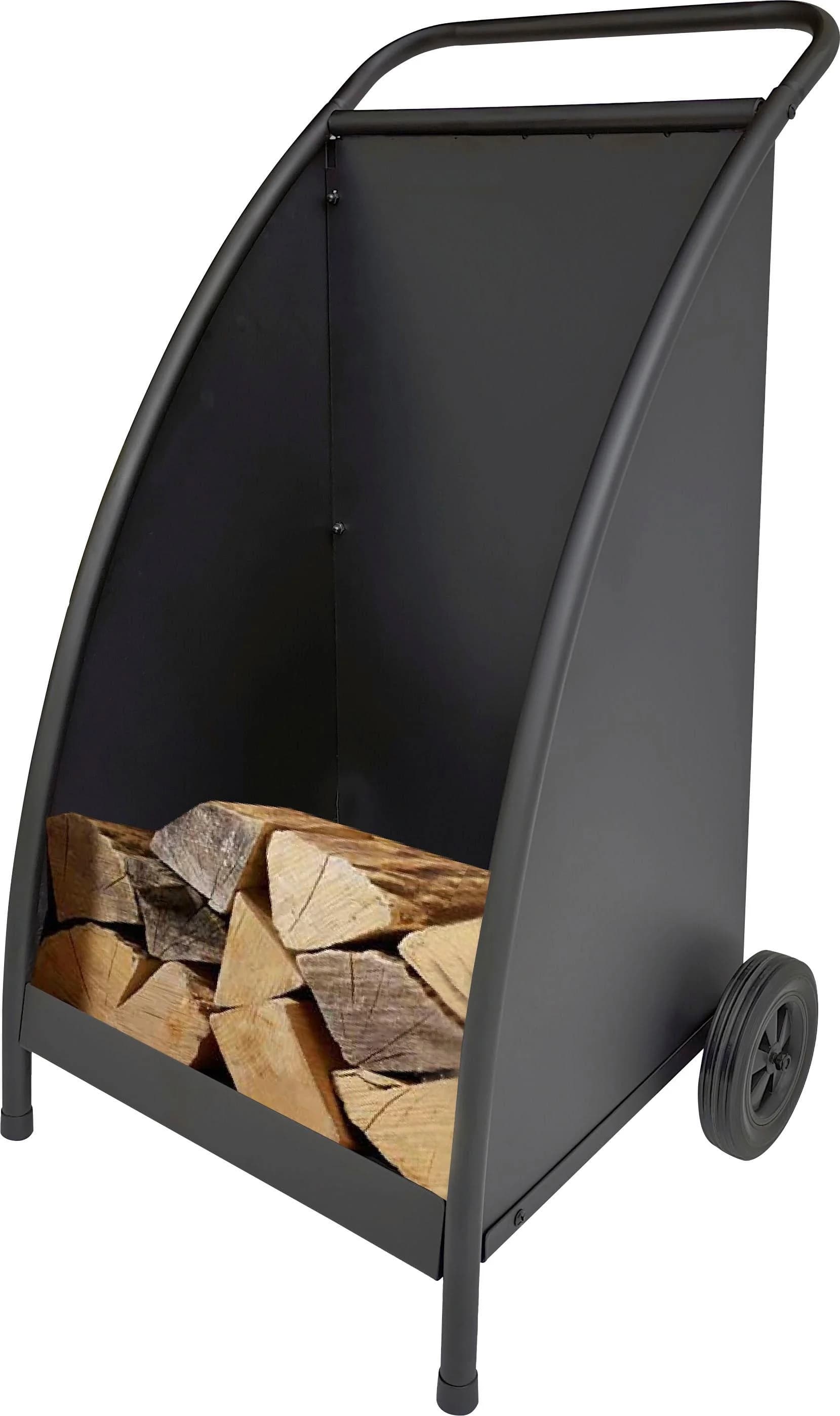 Firefix Aufbewahrungsbox Holzwagen 2 Räder Schwarz Metall