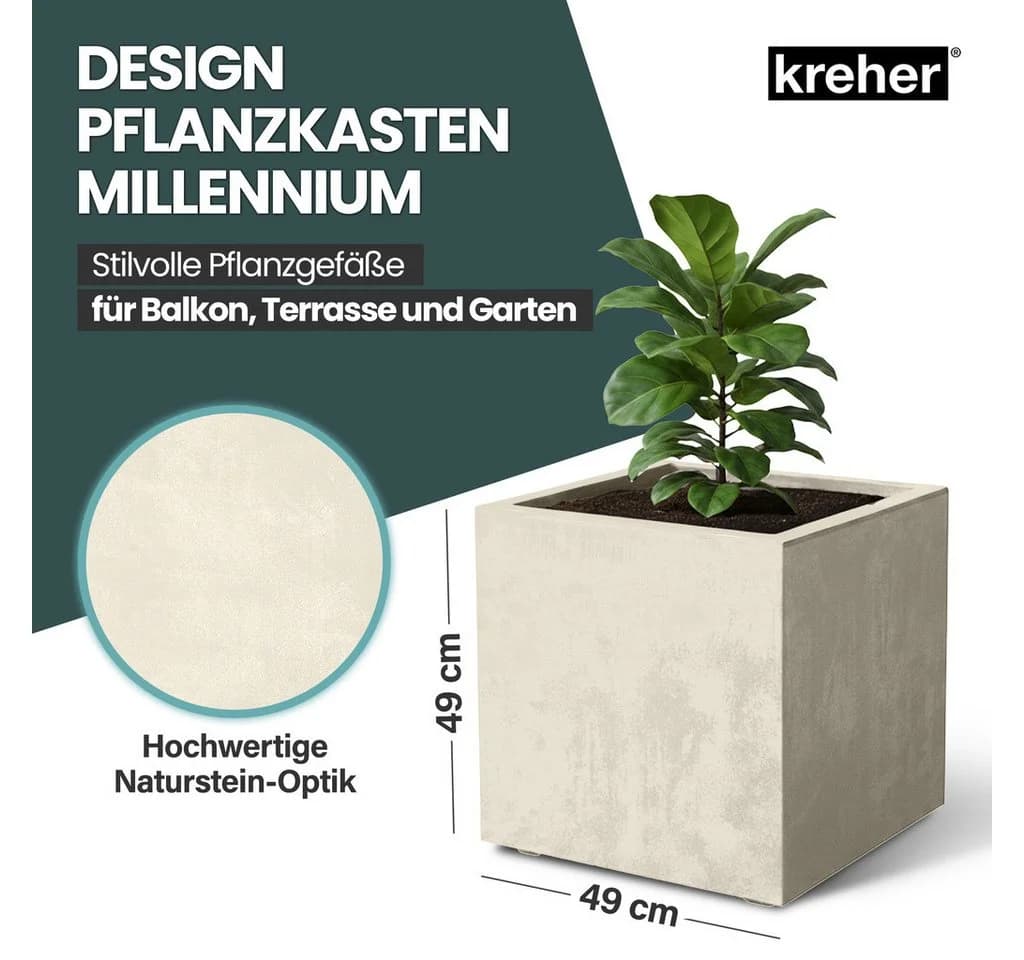 Kreher Pflanzkübel Millennium 80L 2er-Set Kunststoff Eckig