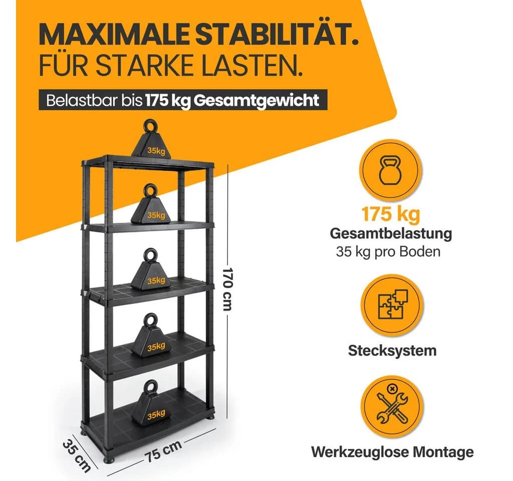 Kreher Schwerlastregal Evo 5 Böden Kunststoff Schwarz