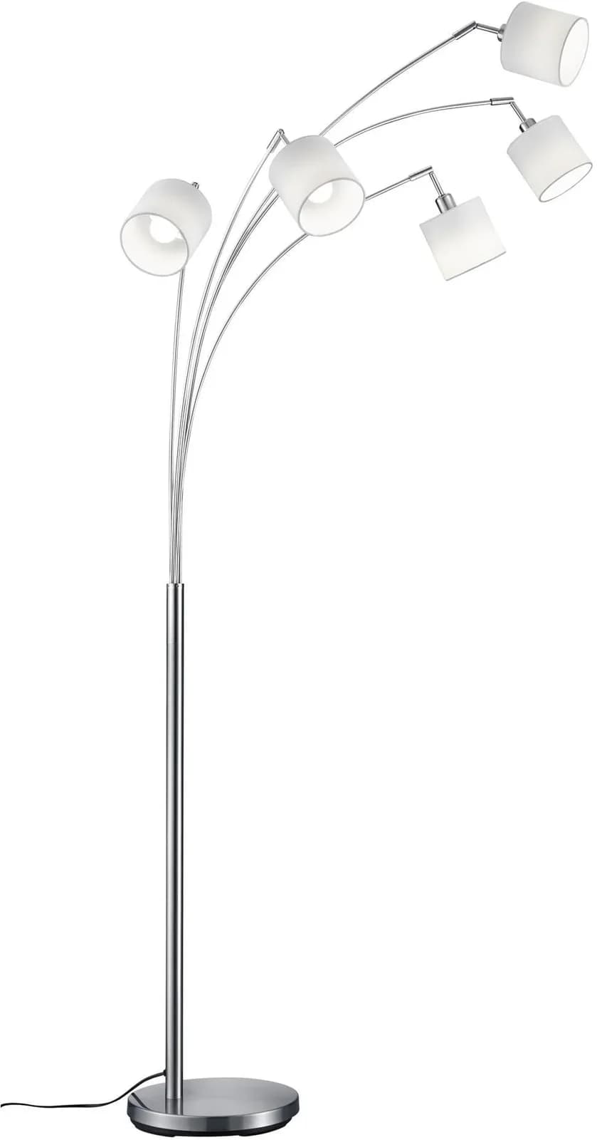 REALITY LEUCHTEN Stehlampe Tommy Nickel/Weiß 200 cm 5-flg. Stoff
