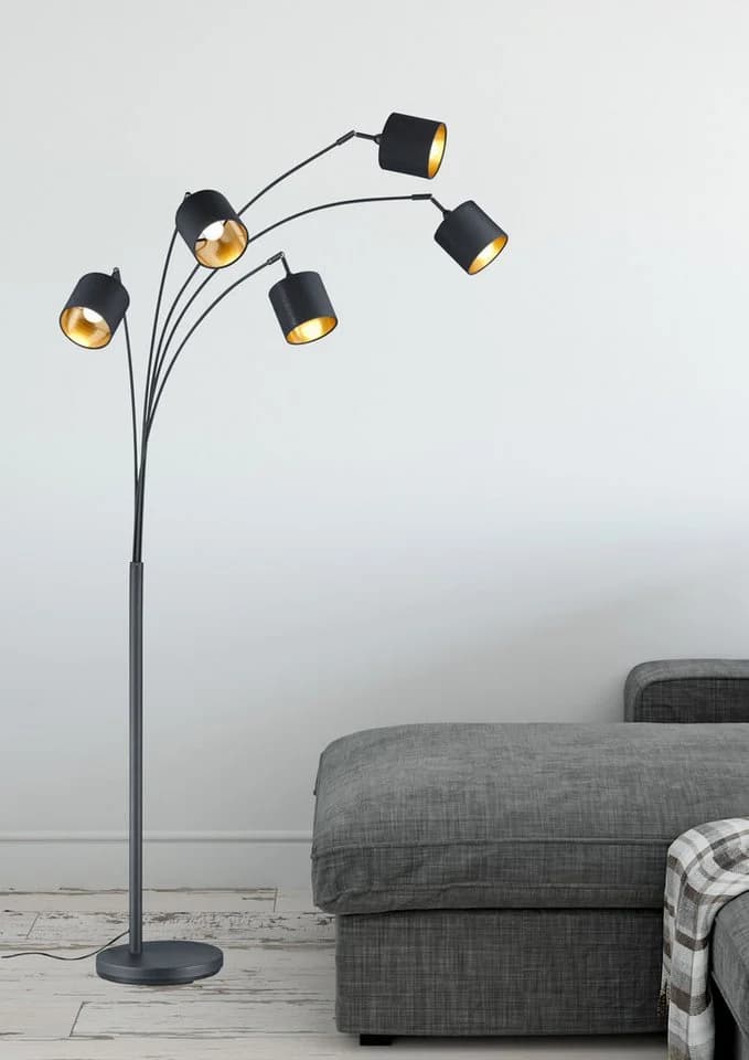 Reality Leuchten Stehlampe TOMMY 5-flammig Schwarz/Gold