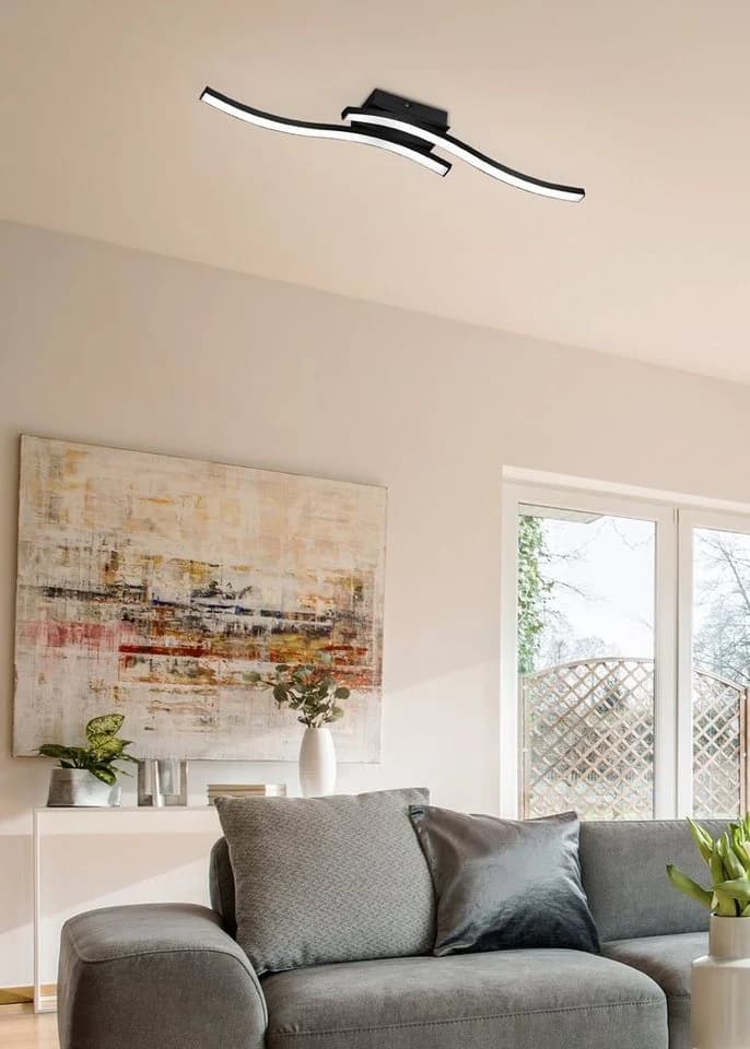 Reality Leuchten LED Deckenleuchte Route Schwarz Matt 2-flammig