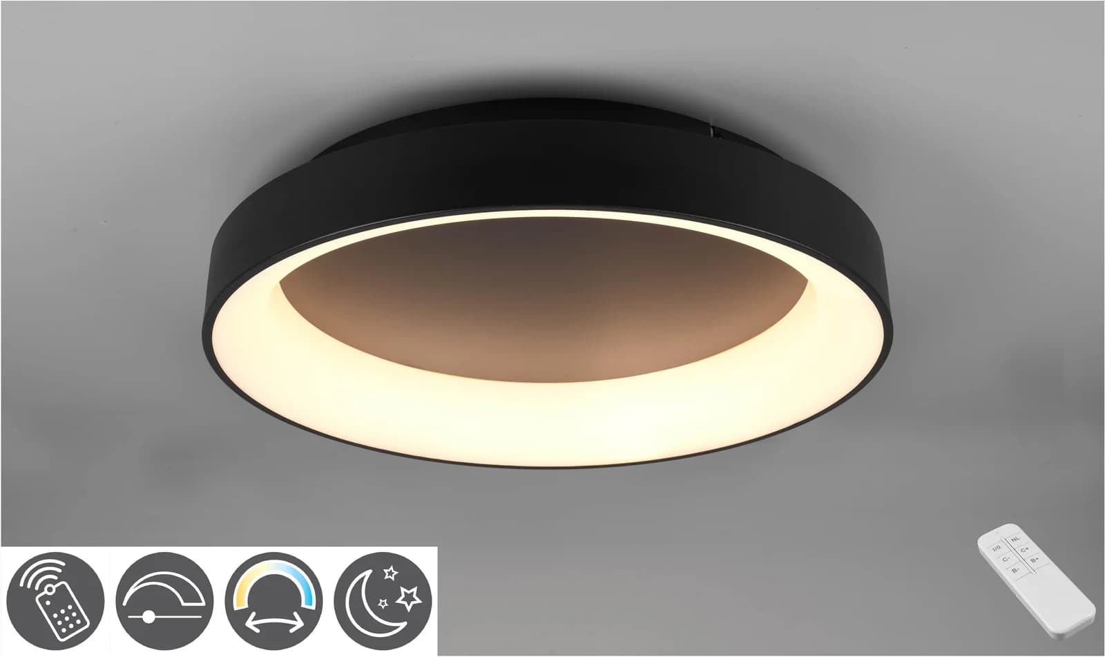 TRIO LEUCHTEN LED Deckenleuchte GIRONA Schwarz Dimmbar