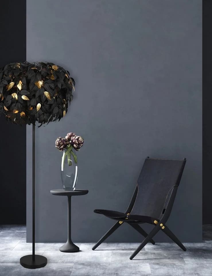 REALITY LEUCHTEN Stehlampe Leavy Schwarz Gold Blatt Design