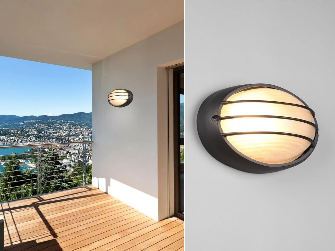 TRIO Leuchten Außen-Wandleuchte Oval Gitterlampe Fassaden-Beleuchtung Hauswand Carport Schwarz