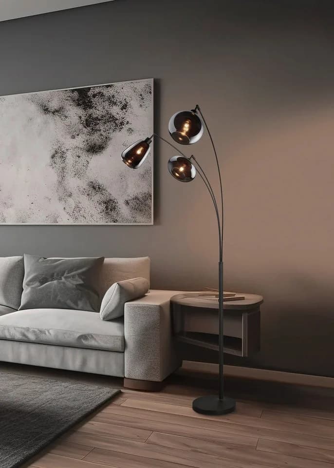 TRIO LEUCHTEN Stehlampe Lumina Schwarz Matt 3x E14 Fußschalter