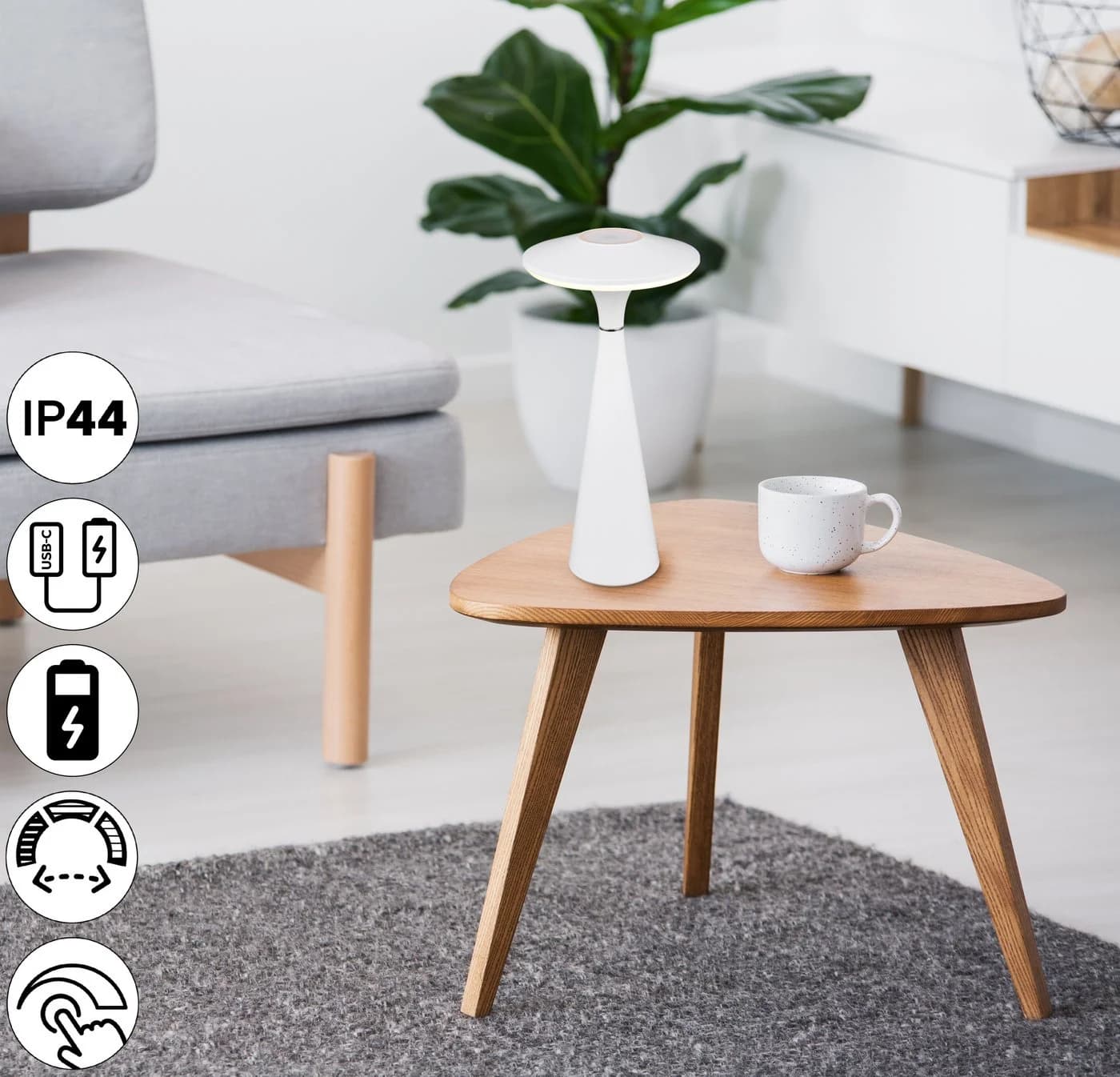 Reality Leuchten LED Tischleuchte TORREZ Weiß Matt Dimmbar USB-C