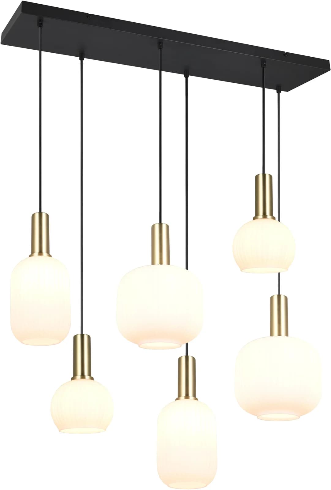 Trio Leuchten Pendelleuchte DIVA 6-flammig Messing Opalglas