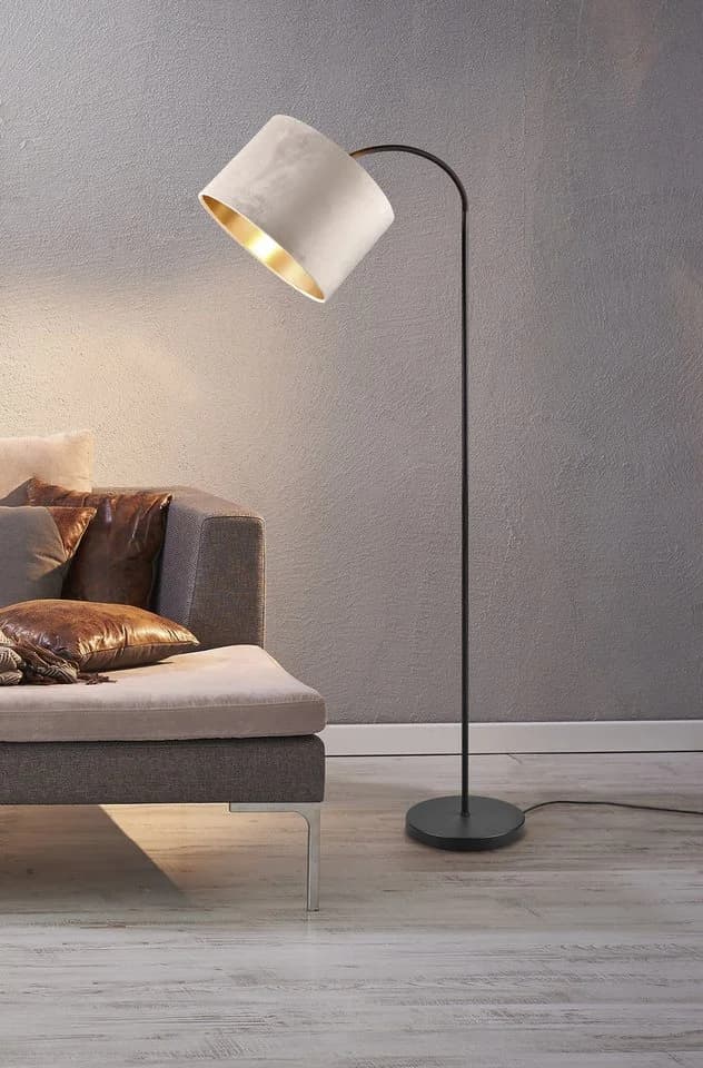 OTTO HOME Stehlampe Jerrett Beige Gold Samtschirm Fußschalter
