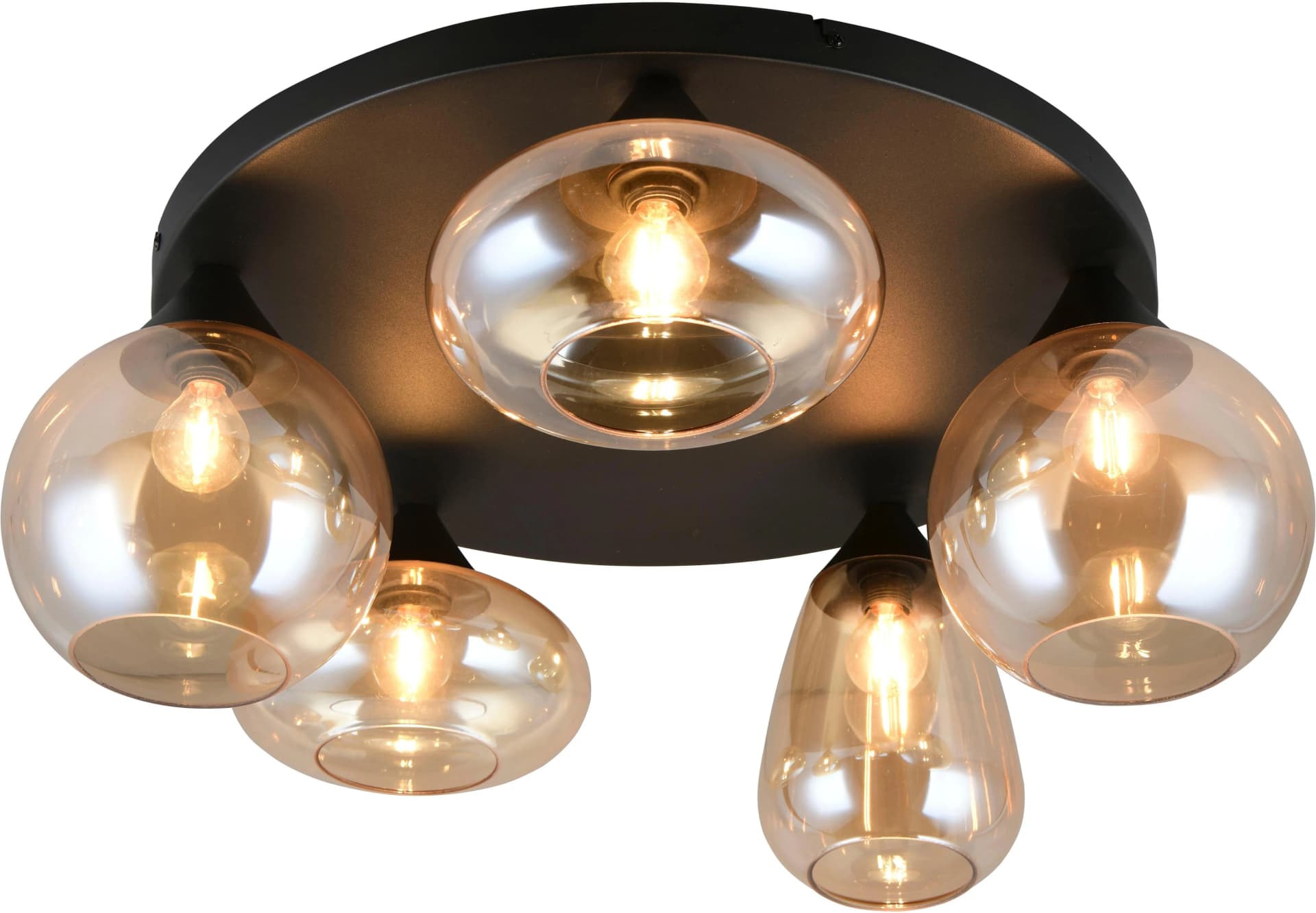 TRIO Deckenleuchte Lumina 5-flammig Schwarz Matt Amber