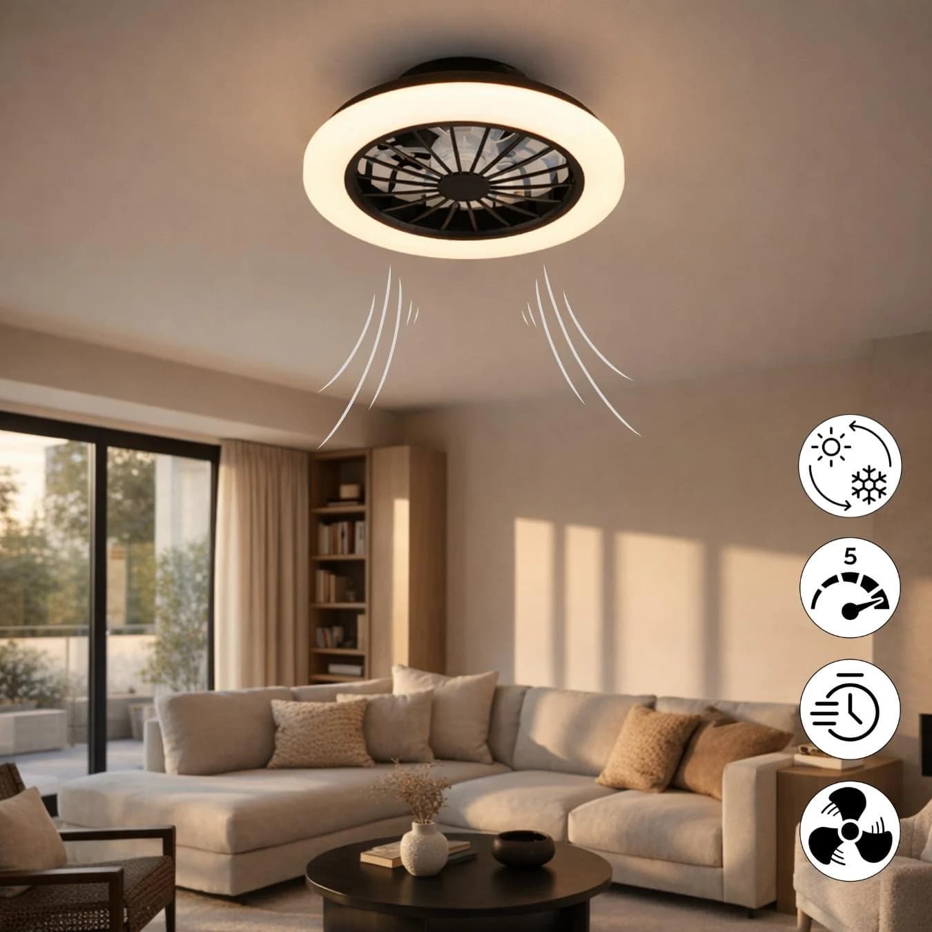 HANSEATIC Deckenventilator mit LED Licht Schwarz/Weiß